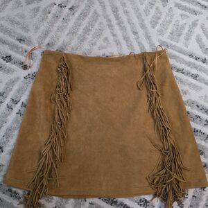 Forever 21 Tan Fringe Mini Skirt